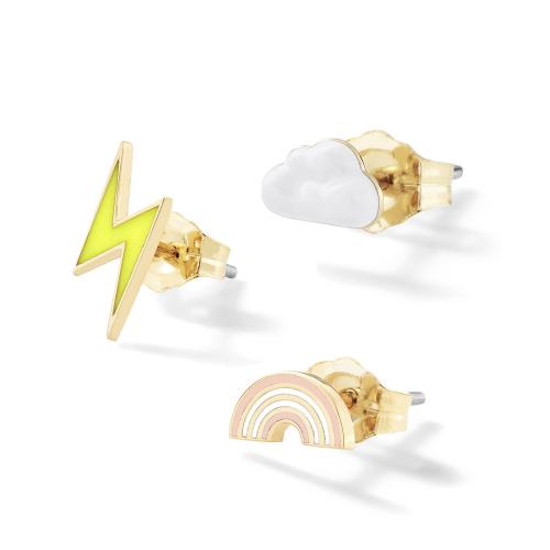 Enamel Zinc Alloy Stud Earring, plated, three pieces & fashion jewelry, mixed colors 