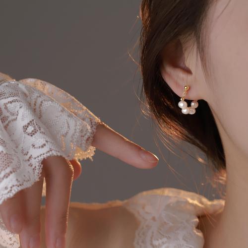 Plastic Pearl Zinc Alloy Earring, with Plastic Pearl, plated, fashion jewelry [