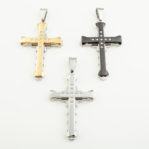 Stainless Steel Cross Pendants, 304 Stainless Steel, Vacuum Ion Plating, DIY & with rhinestone Approx 6mm 