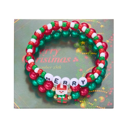 Polymer Clay Bracelets, with Seedbead & Plastic, handmade, Christmas Design & three pieces & Unisex multi-colored .09 Inch 