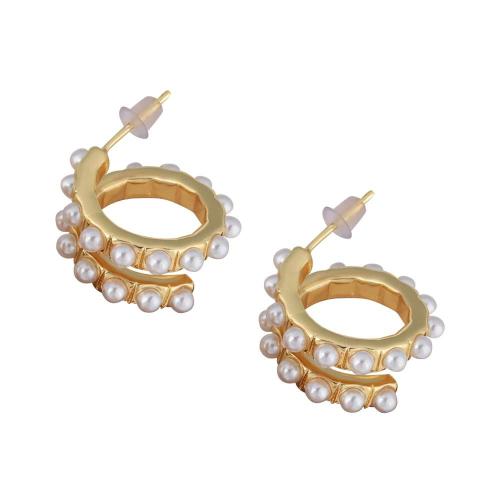 Cubic Zirconia Pendiente Brass Micro Pave, metal, con Perlas plásticas, chapado, diferentes estilos para la opción & micro arcilla de zirconia cúbica & para mujer & esmalte, dorado, Vendido por Par