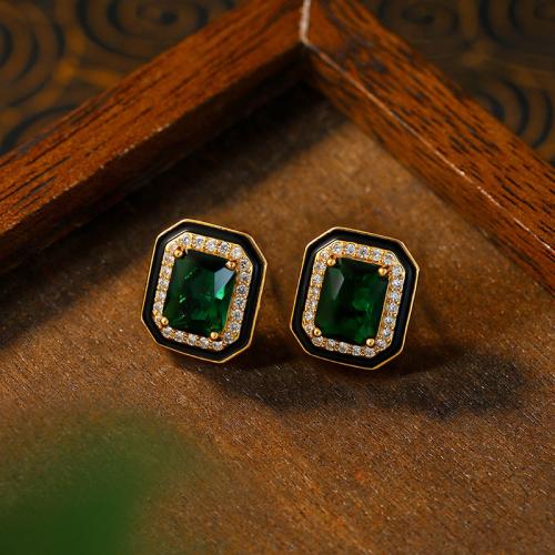 Zinc Alloy Stud Earring, Geometrical Pattern, gold color plated, for woman & enamel & with rhinestone 