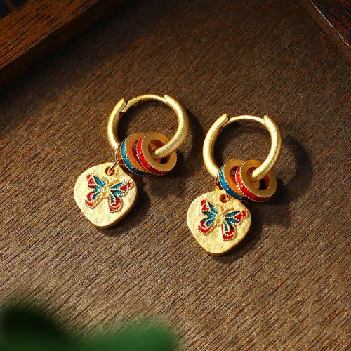 Zinc Alloy Huggie Hoop Drop Earring, gold color plated, vintage & for woman & enamel 