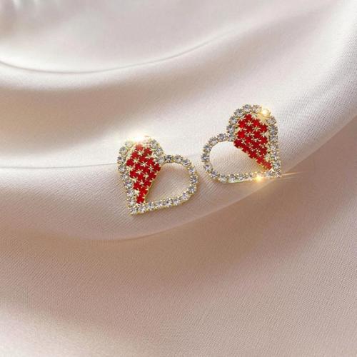 Zinc Alloy Rhinestone Stud Earring, Heart, fashion jewelry & for woman & with rhinestone [