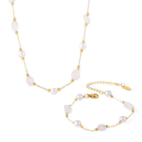 Conjuntos de joyería de acero inoxidable, acero inoxidable 304, con Perlas plásticas, diferentes estilos para la opción & para mujer, dorado, Vendido por UD