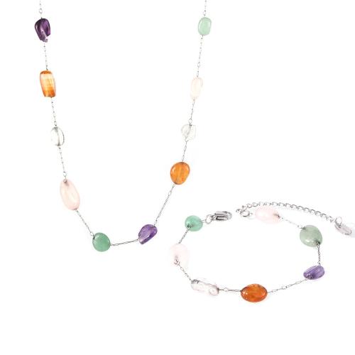 Conjuntos de joyería de acero inoxidable, acero inoxidable 304, con Piedra natural, chapado, diferentes estilos para la opción & para mujer, multicolor, Vendido por UD