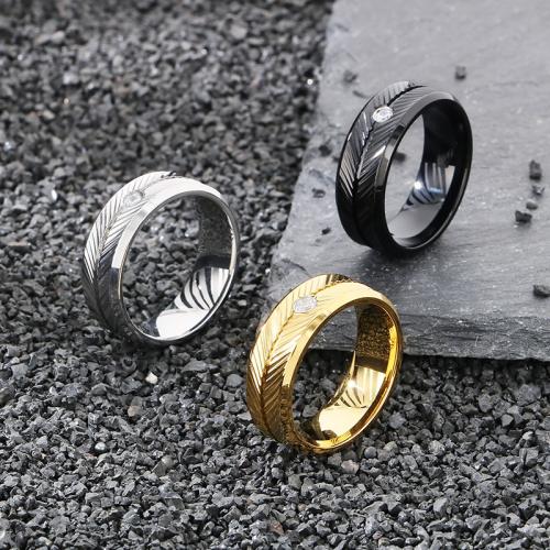 Rhinestone Stainless Steel Finger Ring, 304 Stainless Steel, Round, Vacuum Ion Plating & for man & with rhinestone [