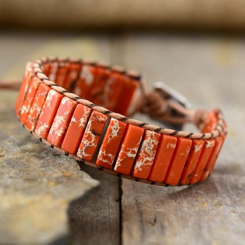 Eindruck Jaspis Armband, Impression Jaspis, mit Lederband, handgemacht, Modeschmuck & unisex, orange, Länge:ca. 18 cm, verkauft von PC