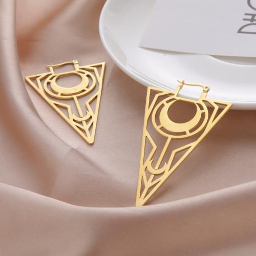 Stainless Steel Leverback Earring, 304 Stainless Steel, Triangle, plated, for woman & hollow 