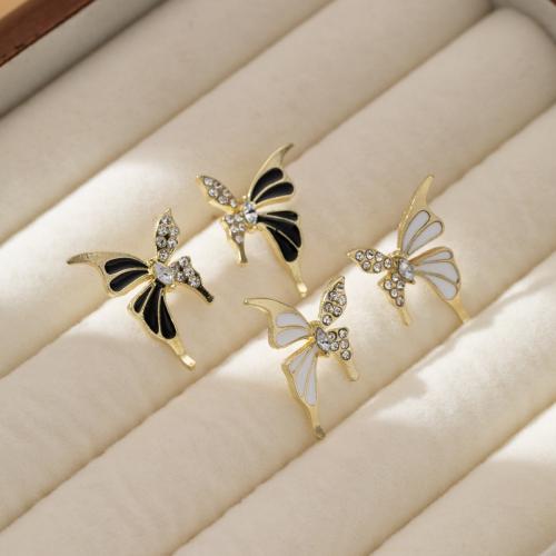 Enamel Zinc Alloy Stud Earring, Butterfly, plated, fashion jewelry & with rhinestone 