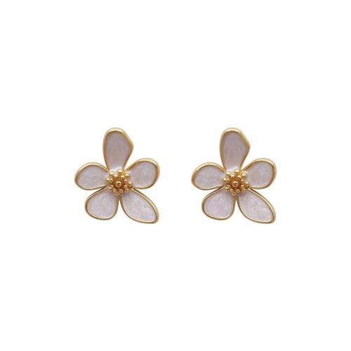 Enamel Zinc Alloy Stud Earring, petals, plated, for woman, gold 