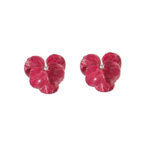 Enamel Zinc Alloy Stud Earring, petals, plated, micro pave cubic zirconia & for woman 