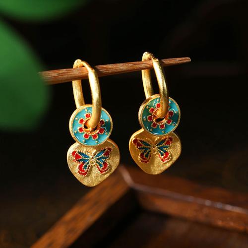 Zinc Alloy Huggie Hoop Drop Earring, gold color plated, vintage & for woman & enamel 