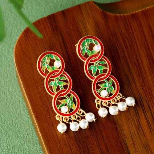 Zinc Alloy Drop Earring, with Acrylic, Leaf, gold color plated, vintage & for woman & enamel & hollow 