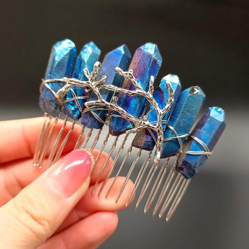 Decorative Hair Combs, Quartz, with Zinc Alloy, for woman 