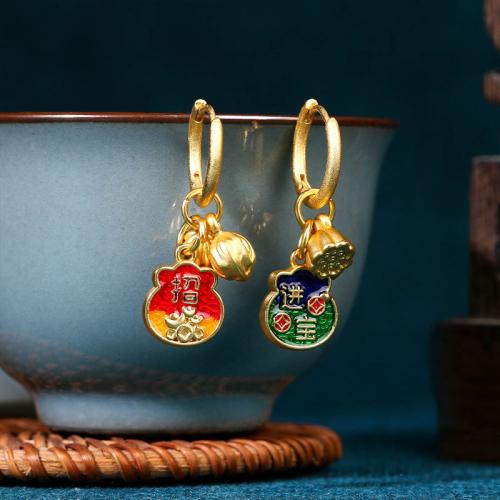 Zinc Alloy Huggie Hoop Drop Earring, Lotus Seedpod, gold color plated, vintage & for woman & enamel 