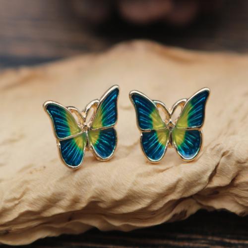 Enamel Zinc Alloy Stud Earring, Butterfly, fashion jewelry & for woman, blue 