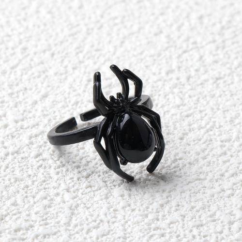 Anillo de Aleación de Zinc, con Piedra natural, Araña, chapado en color plomo negro, Ajustable & estilo punky & diferentes materiales para la opción & unisexo & Joyería de Halloween, más colores para la opción, 16x24mm, Vendido por UD