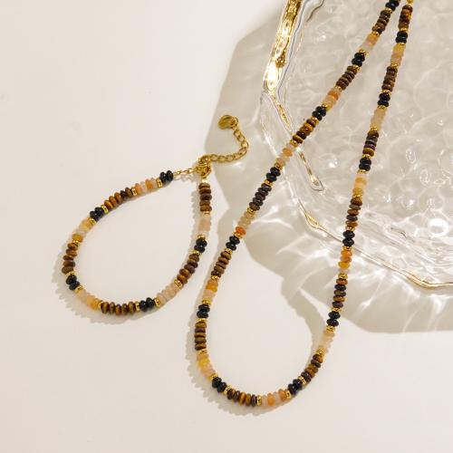 Fashion Stainless Steel Jewelry Sets, Tiger Eye, bracelet & necklace, with 304 Stainless Steel, Vacuum Ion Plating, fashion jewelry & for woman 