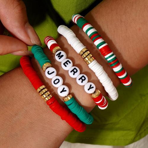 Polymer Clay Bracelets, Plastic, with Polymer Clay, Christmas Design & for woman, mixed colors .5 cm 