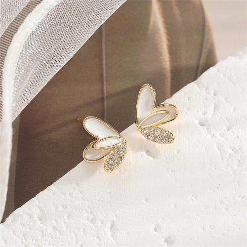 Zinc Alloy Rhinestone Stud Earring, Heart, gold color plated, fashion jewelry & enamel & with rhinestone, gold [