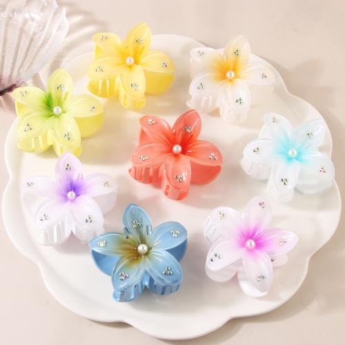 Hair Claw Clips, Plastic, Flower, stoving varnish, for woman & with rhinestone 