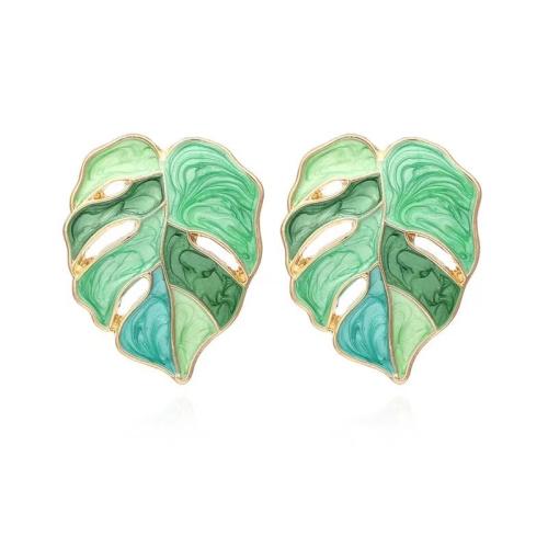 Enamel Zinc Alloy Stud Earring, Leaf, plated, for woman [