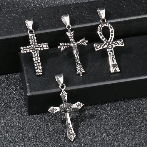 Stainless Steel Cross Pendants, 304 Stainless Steel, Vacuum Ion Plating & for man & with rhinestone 