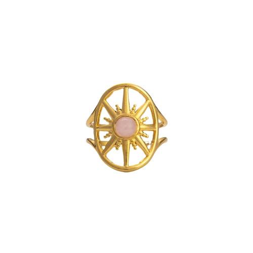 acero inoxidable 304 Anillo de dedo Cuff, con Piedra natural, chapado en color dorado, para mujer & hueco, más colores para la opción, tamaño:6-8, Vendido por UD