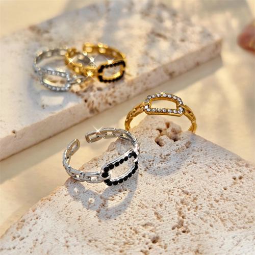 Rhinestone Stainless Steel Finger Ring, 304 Stainless Steel, fashion jewelry & for woman & with rhinestone inside diameter 17mm [