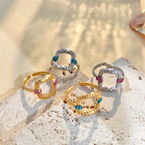 Rhinestone Stainless Steel Finger Ring, 304 Stainless Steel, fashion jewelry & for woman & with rhinestone inside diameter 17mm [