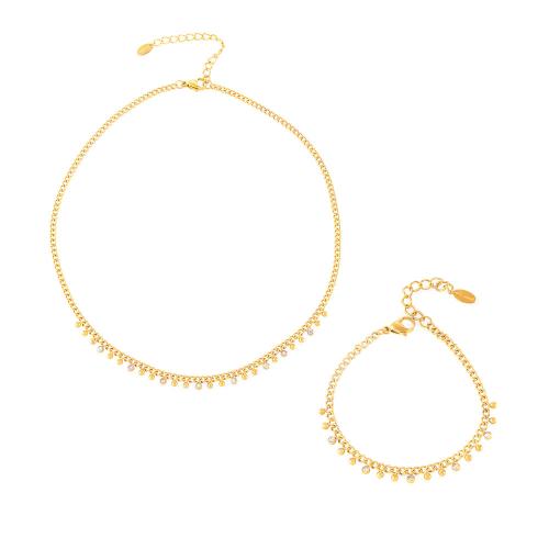 Ensemble de bijoux en acier de titane, Acier titane, styles différents pour le choix & pour femme & avec strass, doré, Vendu par PC