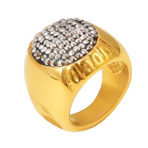 Titanium Steel Finger Ring, with Rhinestone Clay Pave, fashion jewelry & for woman [