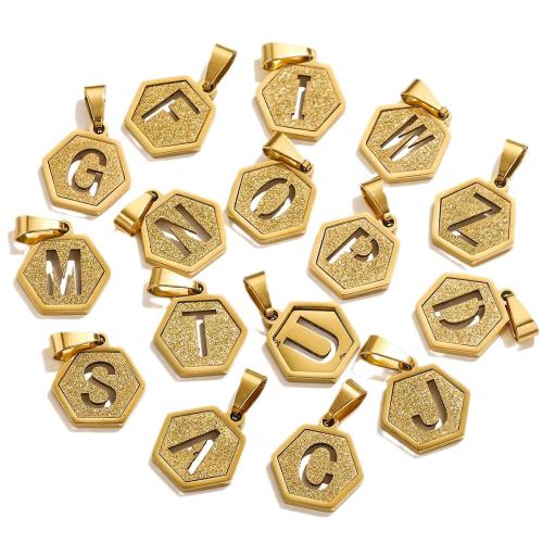 colgantes del acero inoxidable de letras, acero inoxidable 304, Hexágono, 18K chapado en oro, Bricolaje & diferentes patrones para la opción, dorado, 15mm, 5PCs/Bolsa, Vendido por Bolsa[