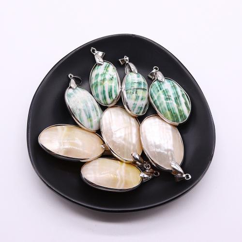 Brass Shell Pendants, with Brass, Oval, silver color plated, DIY x35- [