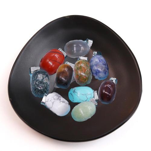 Gemstone Pendantifs en laiton, Pierre naturelle, avec laiton, ovale, Placage de couleur argentée, DIY & différents matériaux pour le choix, plus de couleurs à choisir Vendu par PC