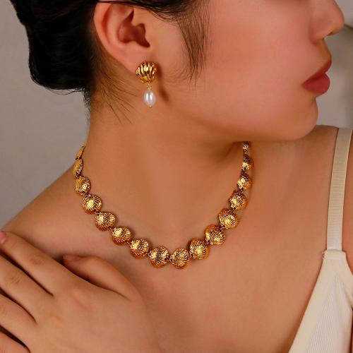 Conjuntos de joyería de acero inoxidable, acero inoxidable 304, pendiente & collar, con Perlas plásticas, chapado en color dorado, diferentes estilos para la opción & para mujer, más colores para la opción, Vendido por UD