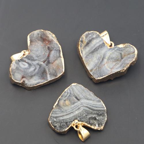 Agate Zinc Alloy Pendants, with Sun Agate, Heart, gold color plated, DIY, About：35-30mm×26-24mm×10-6mm 