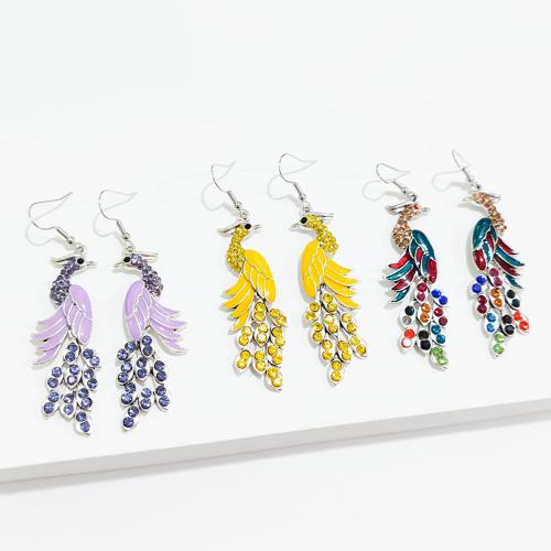 Zinc Alloy Rhinestone Drop Earring, Peacock, plated, fashion jewelry & enamel & with rhinestone [