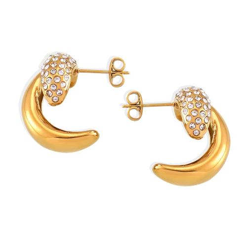 Acier titane boucle d oreille dormeuse, Plaqué or 18K, bijoux de mode & pour femme & avec strass, Vendu par paire