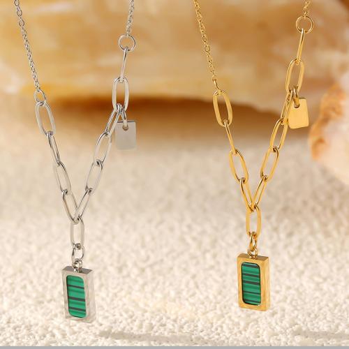 Collier de bijoux en acier inoxydable, Acier inoxydable 304, avec Malachite, avec 5cm chaînes de rallonge, Placage, bijoux de mode & pour femme, plus de couleurs à choisir Environ 45 cm, Vendu par PC