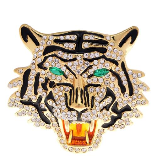 Rhinestone Zinc Alloy Brooch, Tiger, plated, for woman & enamel & with rhinestone 