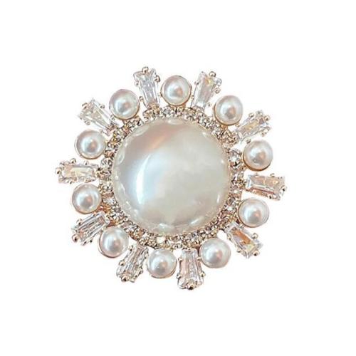 Plastic Pearl Brooch, Zinc Alloy, with Plastic Pearl, plated, for woman & with rhinestone, golden [