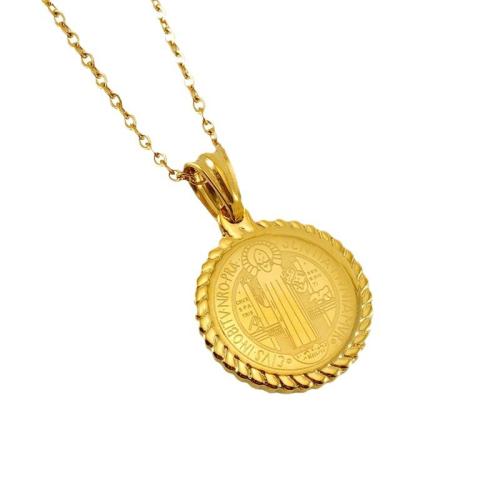 304 Stainless Steel Necklace, with Titanium Steel, Round, 18K gold plated, cross chain & Unisex Approx 17.7 Inch 