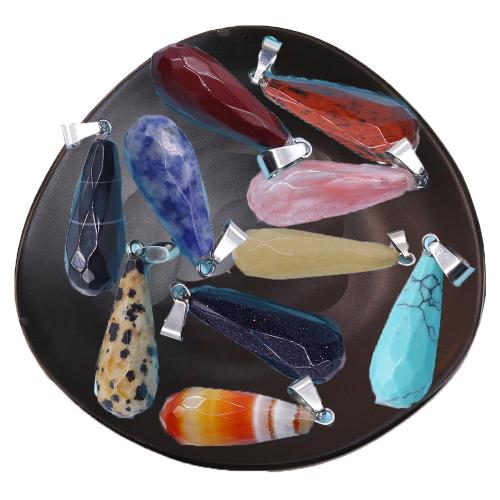 Gemstone Pendantifs en laiton, Pierre naturelle, avec laiton, larme, Placage de couleur argentée, DIY & différents matériaux pour le choix & facettes, plus de couleurs à choisir Vendu par PC