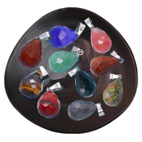 Gemstone Pendantifs en laiton, Pierre naturelle, avec laiton, larme, Placage de couleur argentée, DIY & différents matériaux pour le choix & facettes, plus de couleurs à choisir Vendu par PC