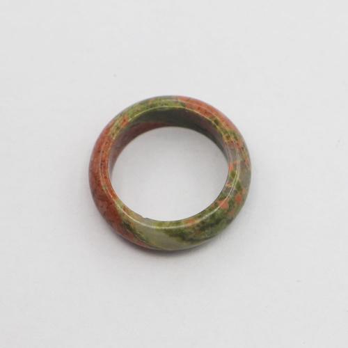 Gemstone Finger Ring, Unakite, Donut, Unisex green, 6mm 