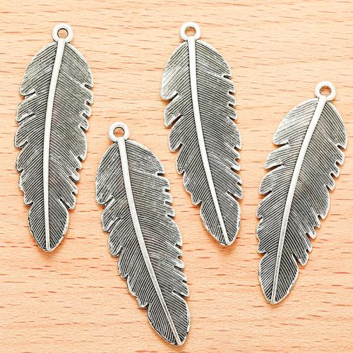 Zinc Alloy Feather Pendants, antique silver color plated, DIY [