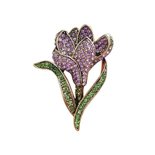 Broche de diamantes de imitación de la aleación de Zinc, Flor, chapado, Joyería & con diamantes de imitación, más colores para la opción, 42x55mm, Vendido por UD