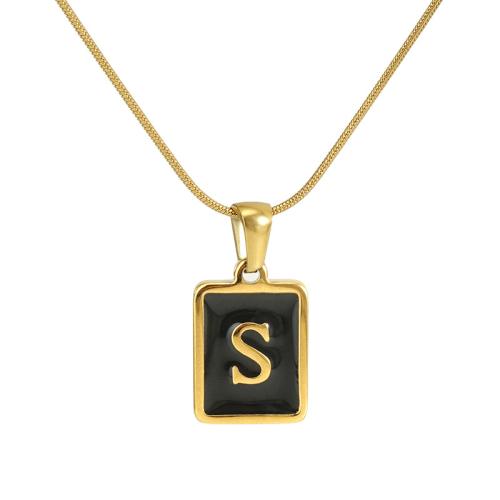 304 Stainless Steel Necklace, with Titanium Steel, Rectangle, 18K gold plated, Unisex & snake chain & with letter pattern & enamel Approx 17.7 Inch [